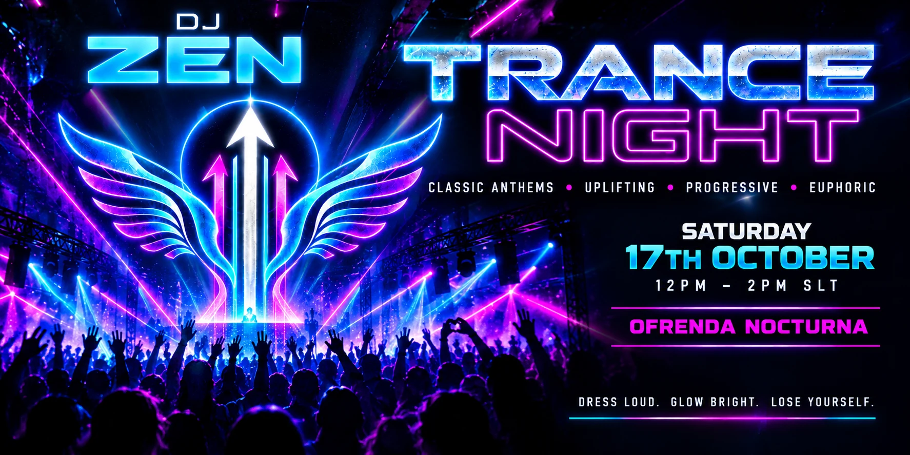 Official DJ Zen Trance Night poster: October 17, noon to 2 PM SLT