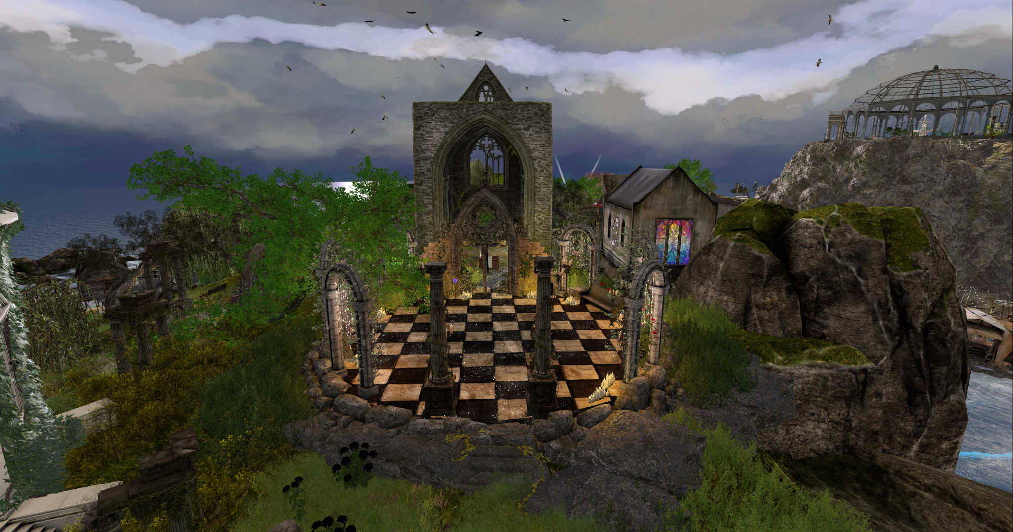 A wide view across Ofrenda showing the Abbey and Observatory