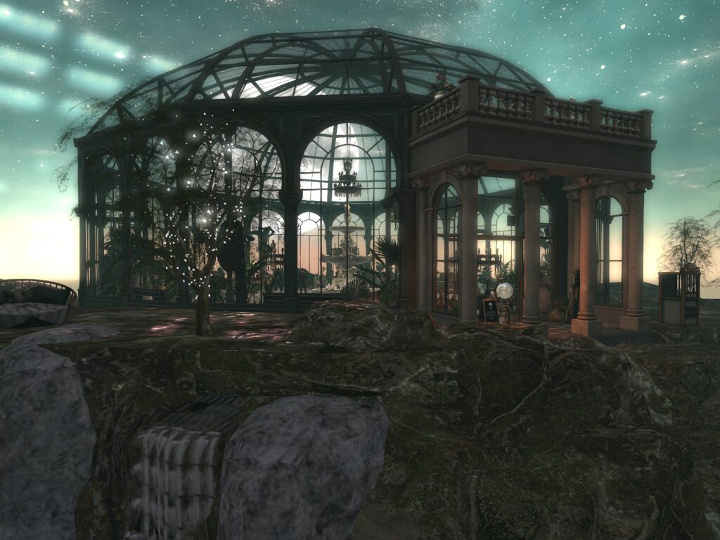 Moonlit Ofrenda building under a star-filled sky
